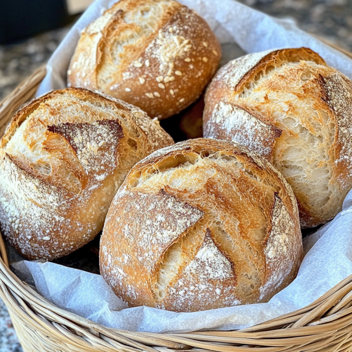 Frisch gebackene Sauerteigbrötchen mit knuspriger Kruste und lockerer