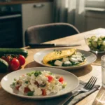 Schnelle Low Carb Rezepte Abendessen mit Omelett und Hüttenkäse-Salat